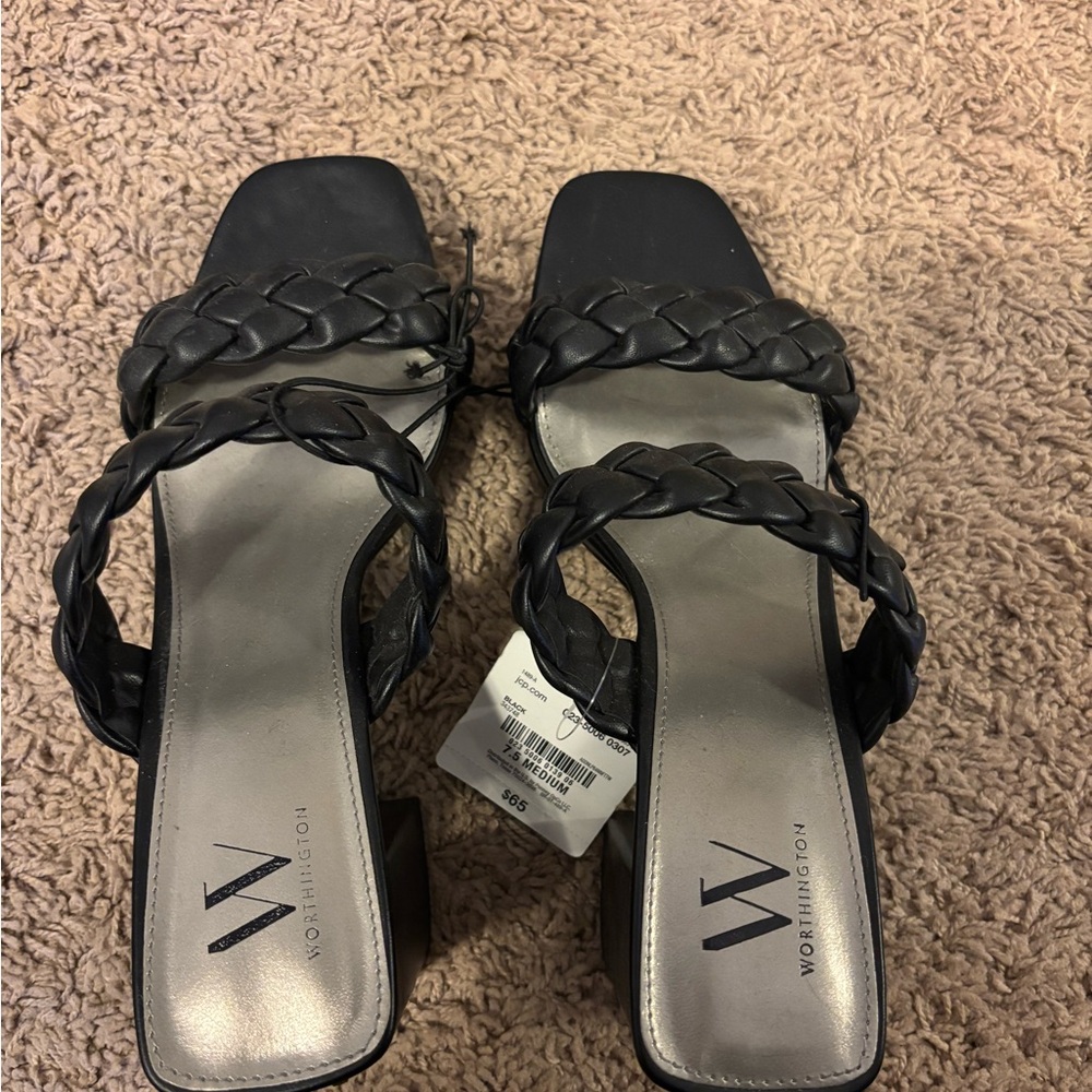 Women's Black Braided Heeled Sandals